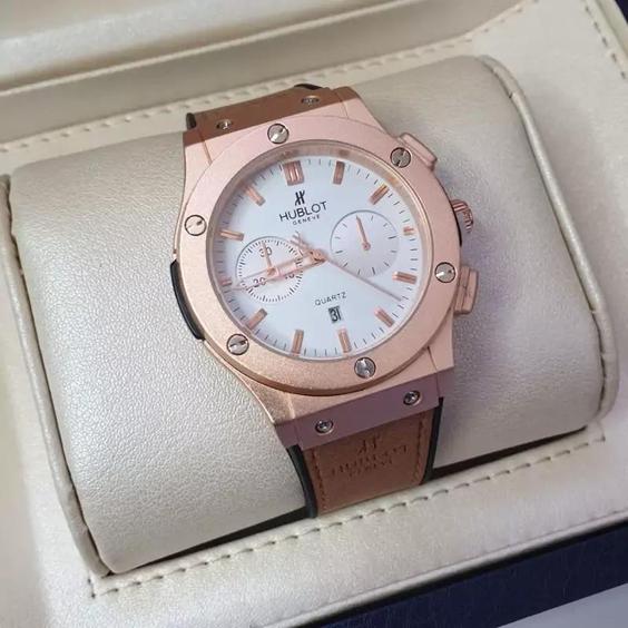 ساعت مچی مردانه هابلوت بند رابر  قاب استیل صفحه سفید HUBLOT |باسلام