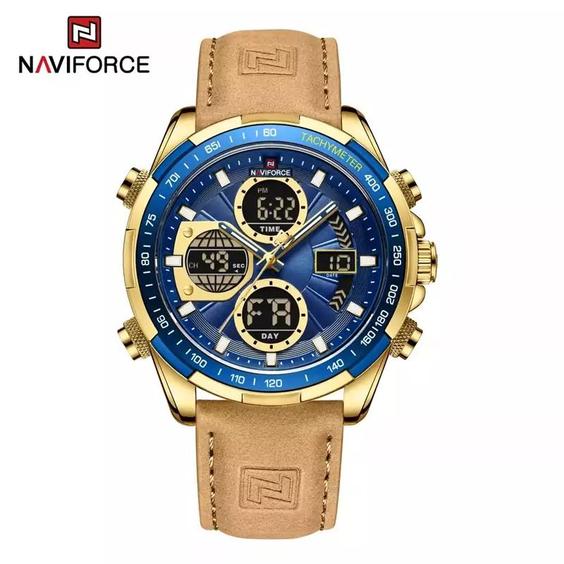 ساعت مچی مردانه نیوی فورس Naviforce 9197 NF G/BE/Y.BN بند چرم|باسلام (گالری ساعت دقیقی24)