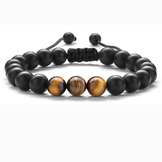 دستبند سنگ اونیکس  مات و چشم ببر tiger eye ، onyx  کد 01|باسلام