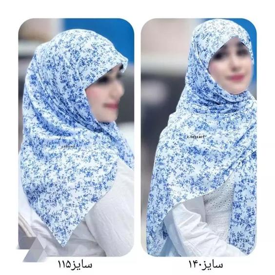 روسری طرح سوگند رنگ سفید آبی جنس نخ کاستوم کیفیت بی نظیر |باسلام (روسری نیلدا 🧕)