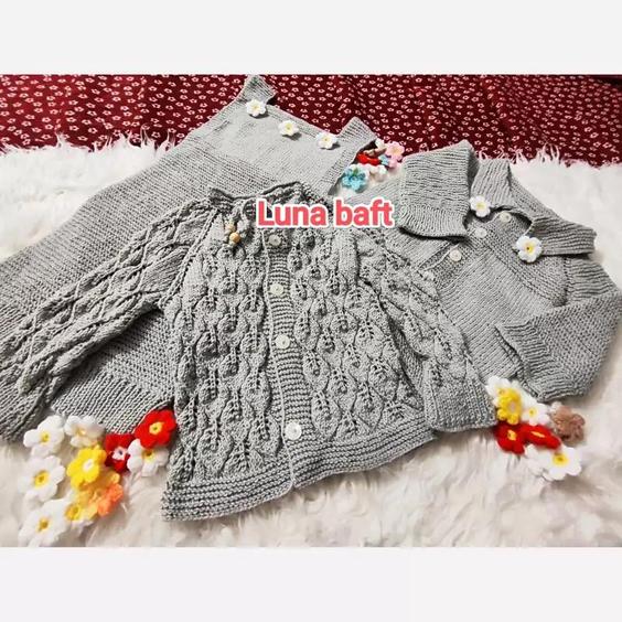 سه تیکه کت و شلوار پیش بند دار نوزادی کد 3003مدل حلما|باسلام (Luna baft   لونا بافت. 💖🧶)