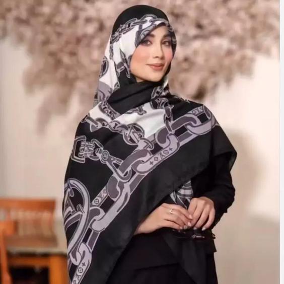 روسری نخی کشمیر سفیدمشکی|باسلام (lady scarf 1400|روسری لیدی اسکارف)