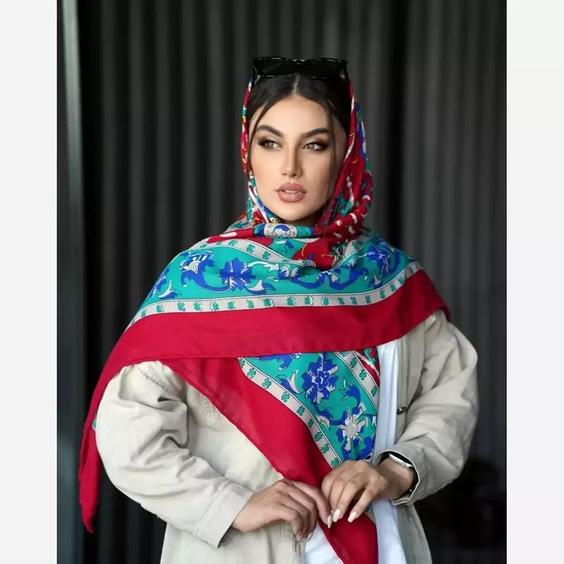 روسری نخی کشمیر رنگ زرشکی|باسلام (lady scarf 1400|روسری لیدی اسکارف)