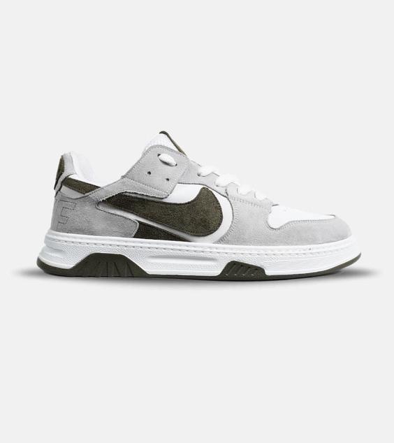 کفش کتانی بزرگ پا سفید طوسی زیتونی NIKE AIR FORCE مدل 6425|لوزی