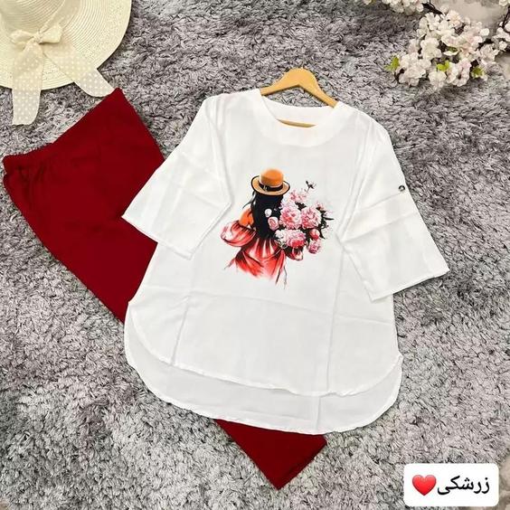 شومیز شلوار زنانه تک گل رنگ زرشکی |باسلام (🛍️ شیکسون 🛍️)