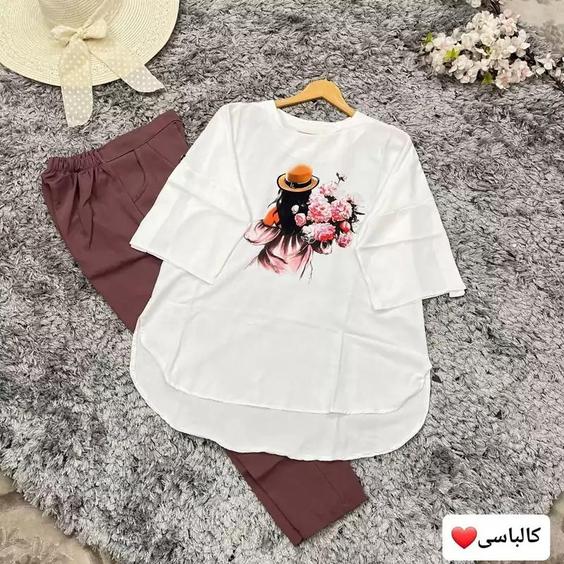 شومیز شلوار زنانه تک گل رنگ کالباسی |باسلام (🛍️ شیکسون 🛍️)