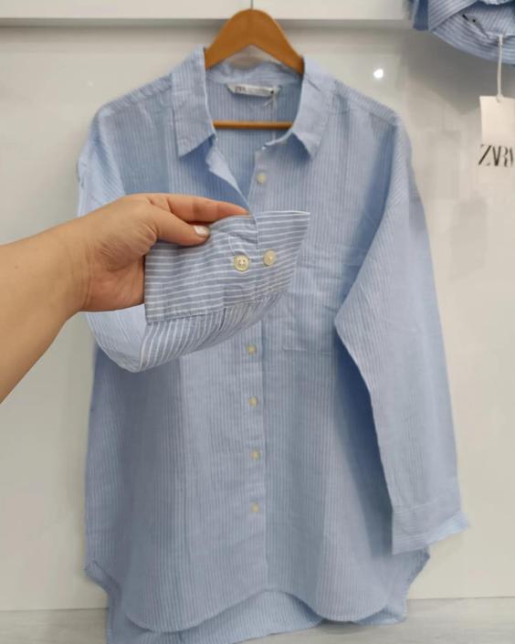 تونیک لینن آبی راه راه zara|بوتیک جورواجور