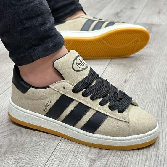 کفش و کتانی مردانه مدل ADIDAS_CAMPUS آدیداس کامپوس رنگ کرم مشکی کد 57891|کتونی خان