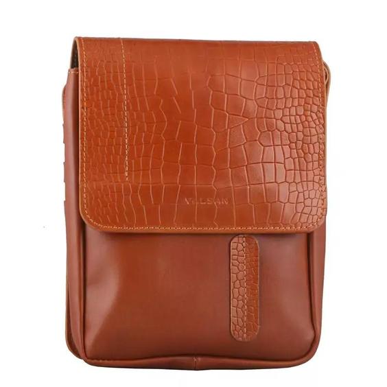 کیف دوشی چرم یلسان مدل ماهان کد 010-PRM عسلی|باسلام (yalsan leather)