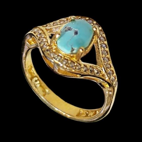 انگشتر زنانه مدل سنگ فیروزه نیشابور کد 9400|باسلام (⭐💎نقره جات بافندگان💎⭐)